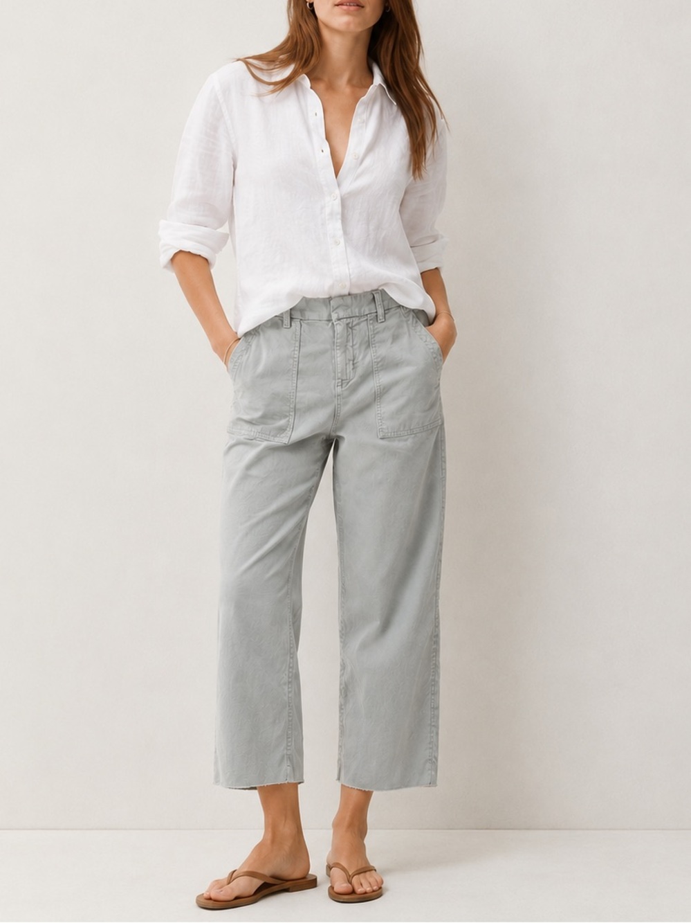 Frank & Eileen Women’s Blackstone Gray Cropped Raw Hem Utility Midrise Pants 6
